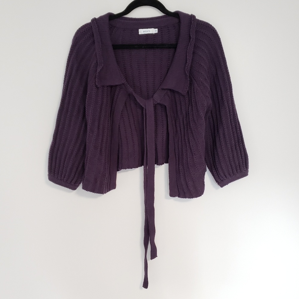 Ricki's Purple Open-Knit Tie-Front Cardigan - Picture 2 of 7